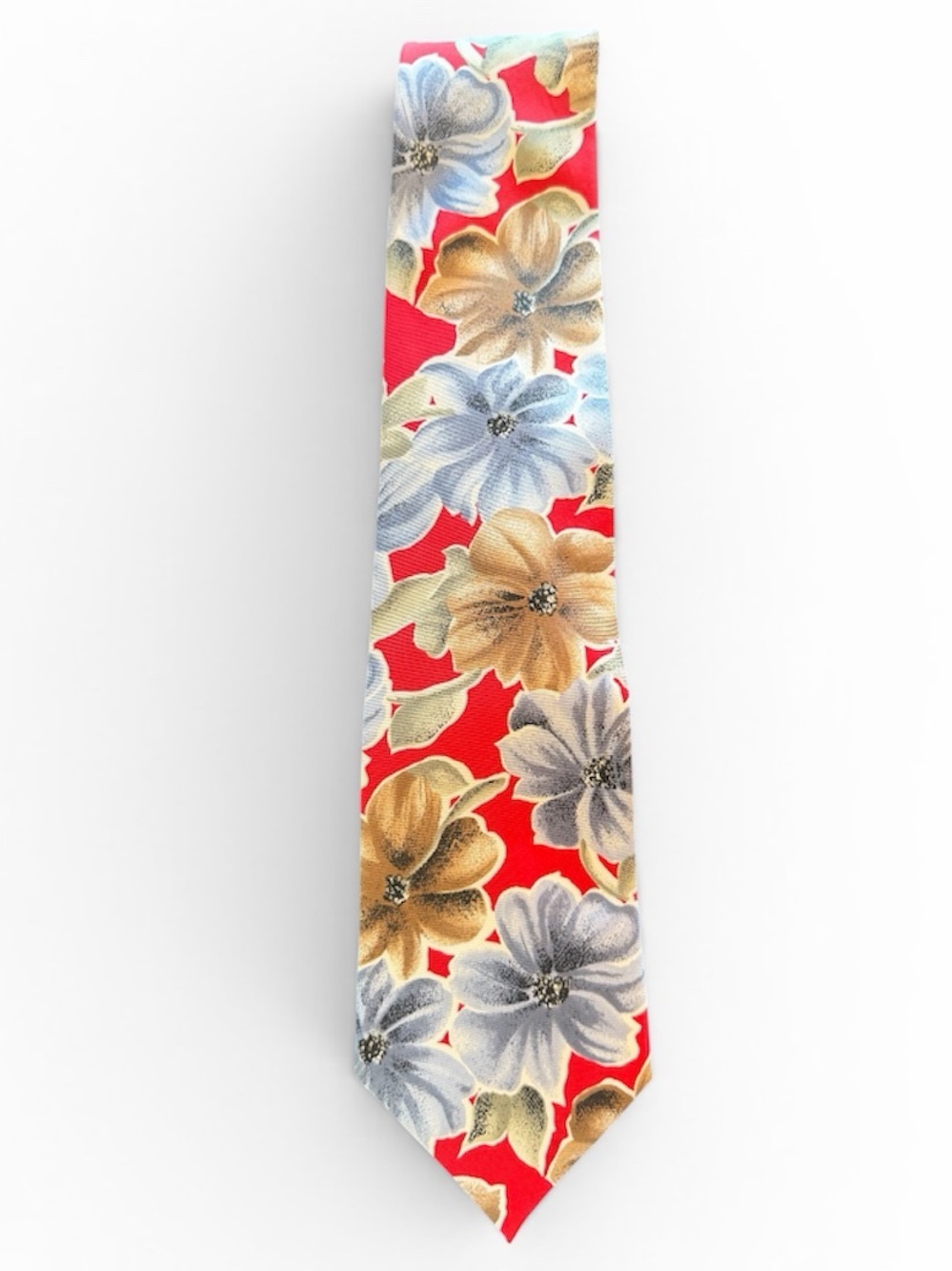 Vintage Oscar de la Renta Red Tie with Floral Print